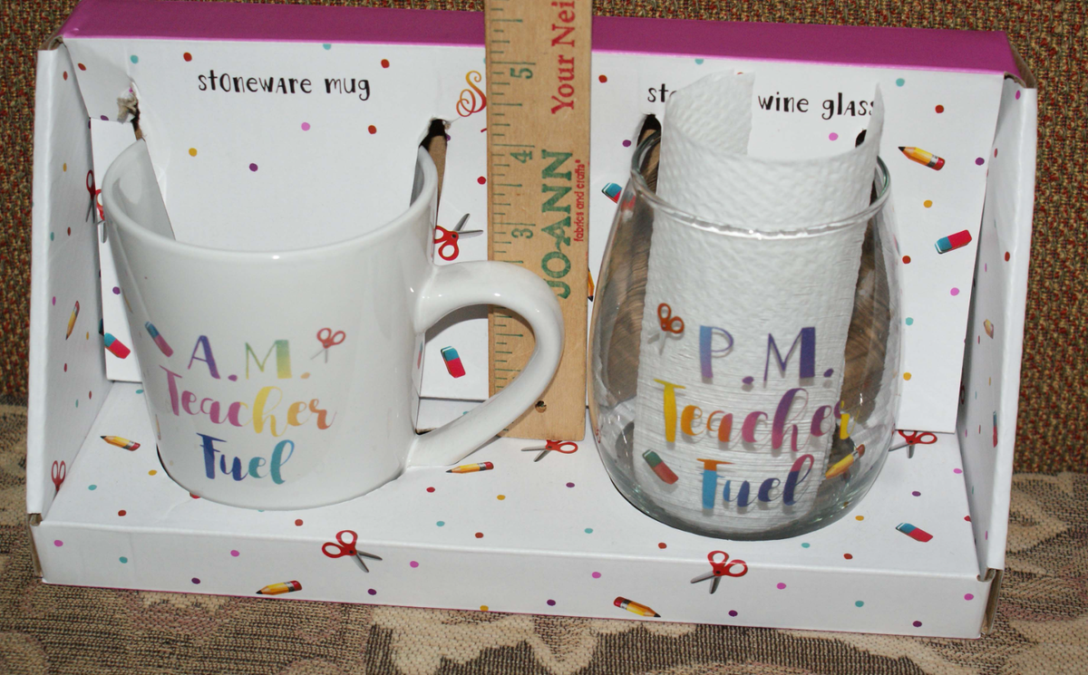 Teachers A.M. & P.M. Fuel Stoneware Mug & Wine Glass Set New Fast Shipping  | eBay