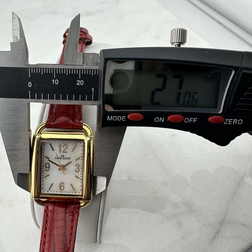 Women's ANNE KLEIN Gold Tone MOP Dial Watch, Red Leather, 10/9358 New Battery - Picture 15 of 16