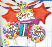 Anagram HAPPY BIRTHDAY CAKE  5 BALLOON BOUQUET 5 Balloons Red Colorful