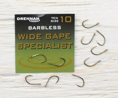 Drennan Wide Gape Specialist Barbless Hooks, Öhrhaken Größe 4 - 18, Feeder-Haken
