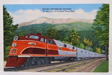 Linen Litho PC Rocky Mountain Rocket at the Foot of Pikes Peak Rock Island RR