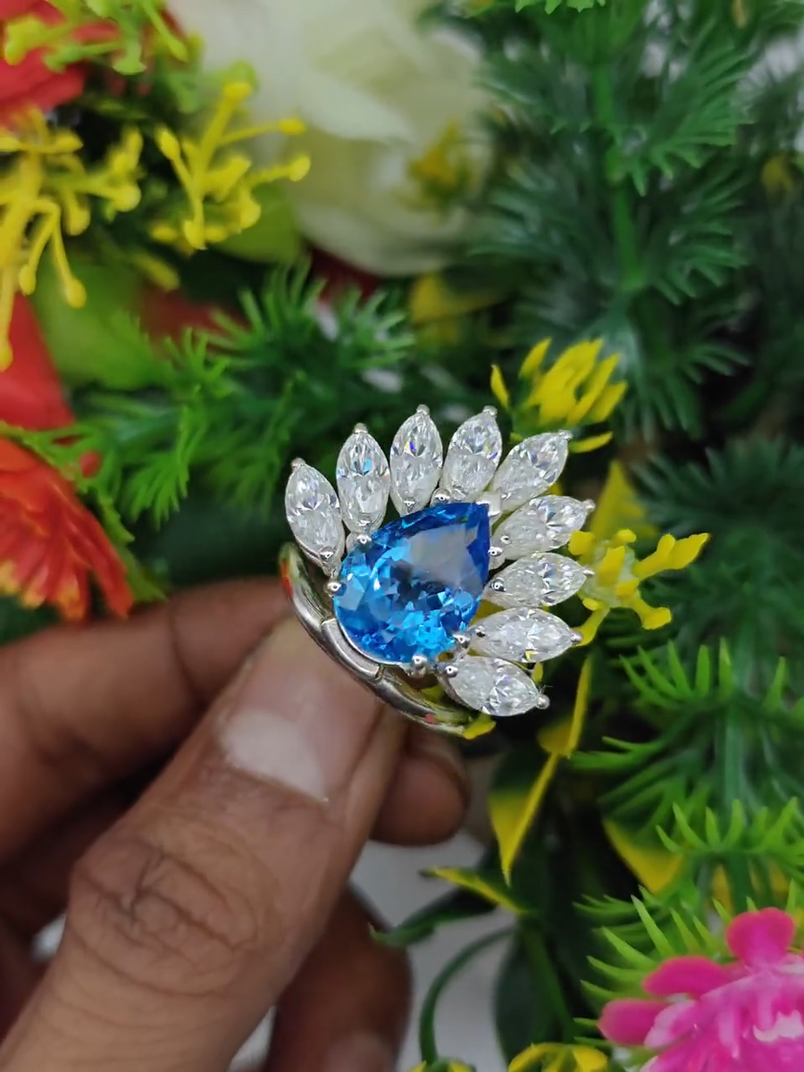 3.69 TCW Pear Swiss Blue Topaz & Marquise White Sapphire Women's