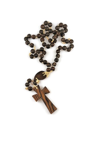 Großer Vintage französischer Rosenkranz aus Holz, handgeschnitztes katholisches Kreuz, rustikal christlich - Bild 4 von 10