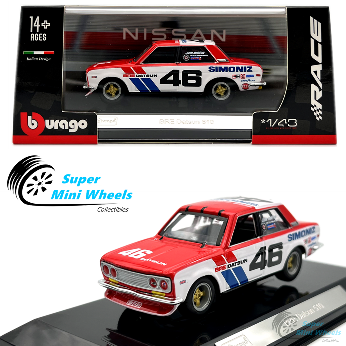 Bburago 1:43 BRE Datsun 510 #46 (Two-Tone Red/White) – Race | eBay