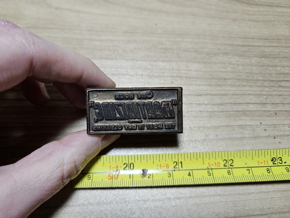 Vintage Letterpress Printing Block One Hour Martinizing Dry Cleaning