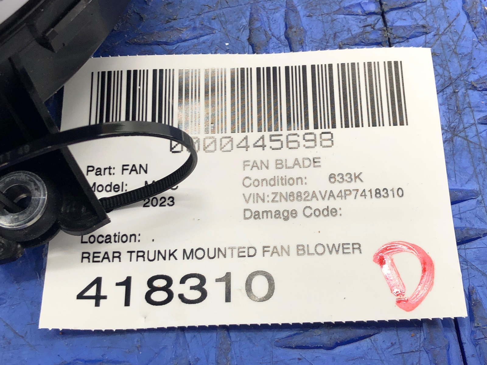2023 MASERATI GRECALE REAR TRUNK FAN BLOWER MOTOR BATTERY COOLER 670156431
