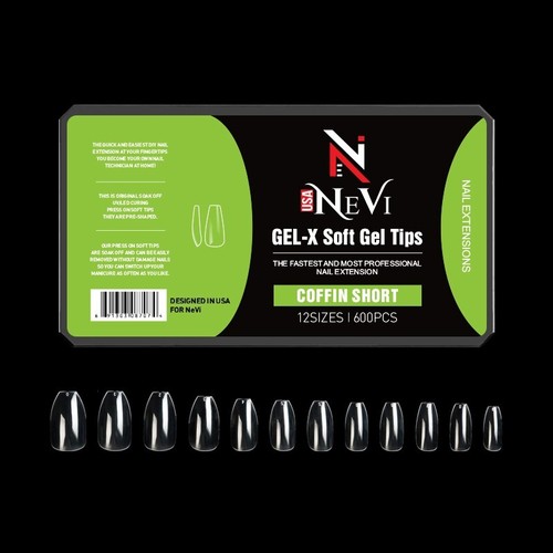 Nail Gel-X Natural Box of Tips 12 Size NeVi USA (Coffin Short) - Picture 2 of 3