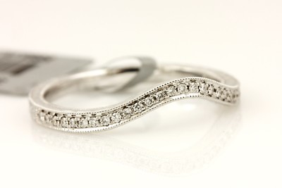 Mars 14k white gold curved tracer wedding band 0.10ctw diamond ring size 6.5 new