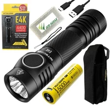 NITECORE E4K Flashlight 4400 Lm + 5000mAh USB Rechageable Battery + Battery Case