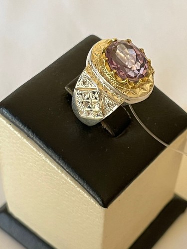 Men Ring 925 Silver Natural Amethyst & Diamond Jwelery Hand Design اماتست والماس - Picture 5 of 19