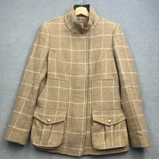 JOULES Field Coat Women UK 10 Camel Jacket Tweed Wool Country Plaid Tartan Check