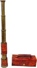 Vintage Brass Telescope with Leather Wrap, 15x Magnification, 14 Inch