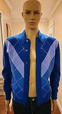 Vintage 50s Virgin Orlon Acrylic Cardigan Blue Diamonds Rockabilly Grandpa Dad