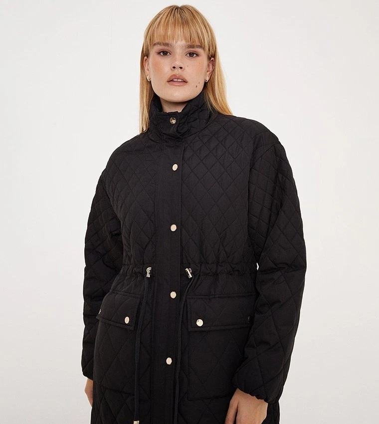 OASIS Women's Follow Premium Diamond Quilted Coat Black BNWT - Image 4 of 4