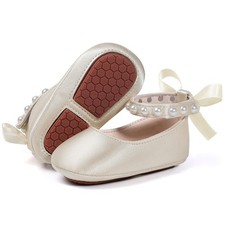Infant Baby Girl Mary Jane Dress Shoes Soft Sole Non-Slip Pearl Princess Fl...