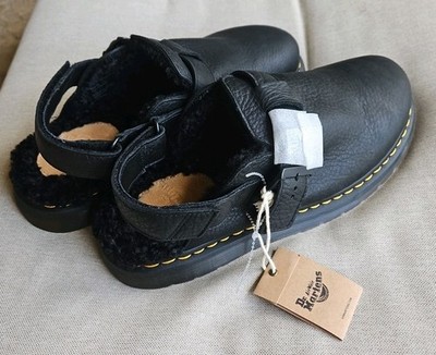 Dr Martens Jorge II Faux-Fur Fleece Lined Slingback Mules Black Leather Men's 11