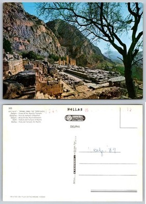Delphi Greece View of Apollo Temple Vintage Postcard 1969 Hannibal Ektachrome