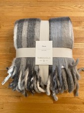 Threshold Gray White Stripes Throw Blanket Fringe 50 x 60 Country Farmhouse NEW
