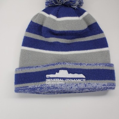 General dynamics bath ironworks blue gray stripe winter pom-pom hat destroyer