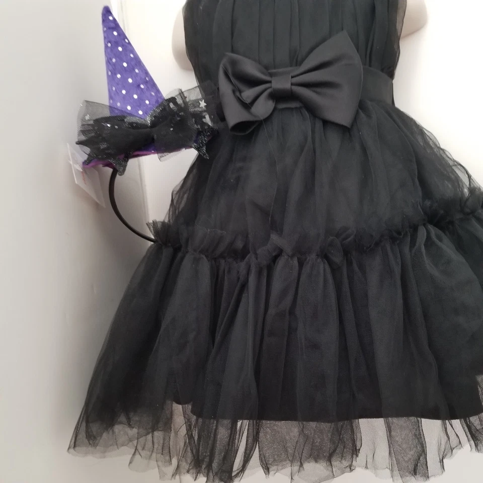 Gorgeous Black Tulle Dress & Witches Purple Conical Hat on Band SZ 18-24 Mos NWT - Image 4 of 4