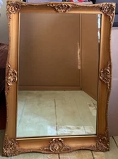 Gilt Rococo Revival Wall Mirror 42x30 Gold Frame Vintage Hollywood Regency Large
