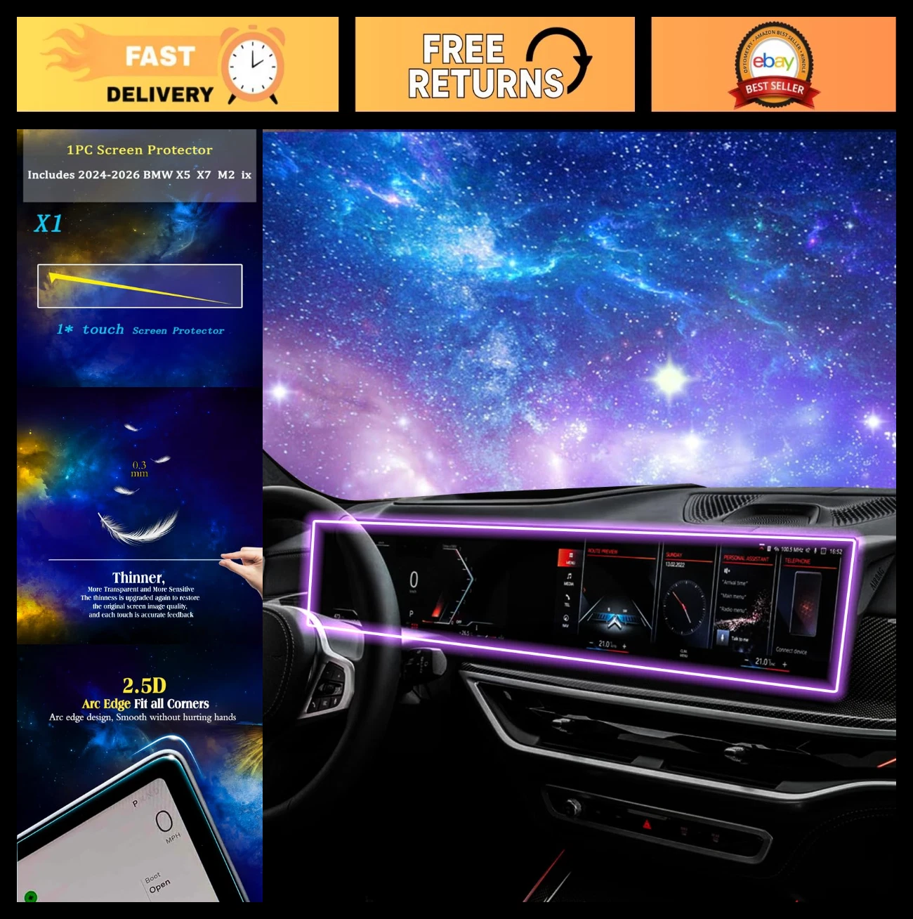 Matte Tempered Glass Screen Protector for 2024-2026 X5/X7/M2 14.9”/12.3” Touchsc