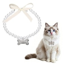 Cat Dog Pearl Collar, Small Bow Shape L, White 