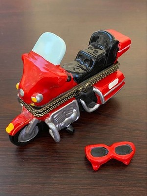 SOLD SEPARATELY! Motorcycle Porcelain hinge box trinkets W/ glasses Trinket