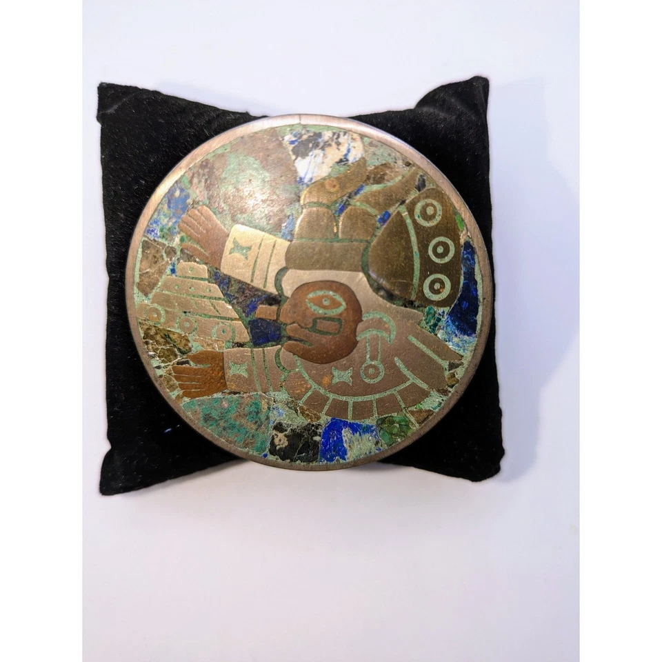 Broche colgante vintage Taxco azteca plata esterlina esmalte 3 pulgadas México Foto 2 de 4