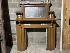 ~ ANTIQUE 2 PIECE ORNATE OAK FIREPLACE MANTEL ~ 60 X 74 ~ ARCHITECTURAL SALVAGE