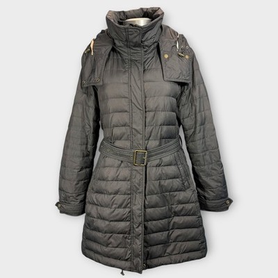 Burberry Brit Quilted Down Puffer Parka Belted Hooded Nova Check Womens XL