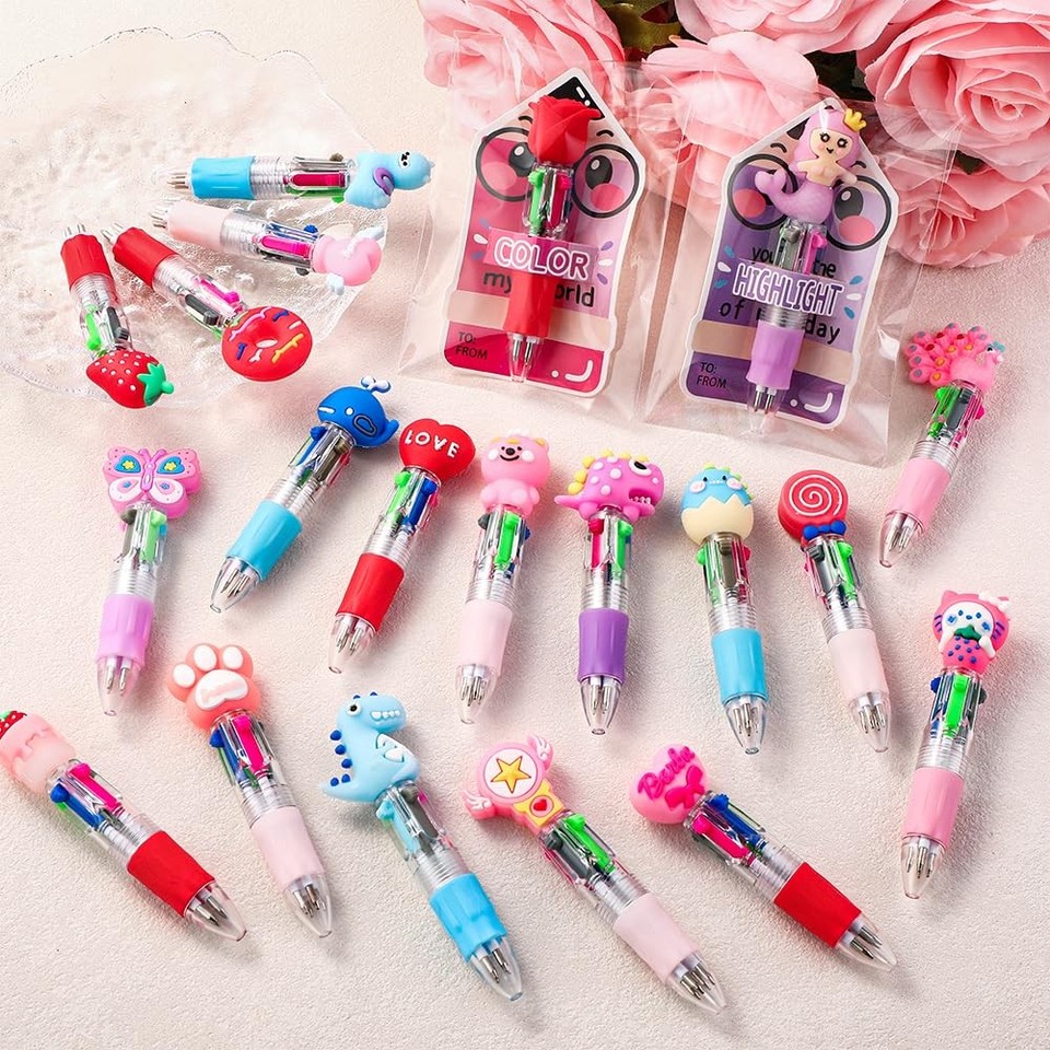 30 Pack Valentines Fun Pens with Cards 0.7mm Cute Animal Multicolor ...