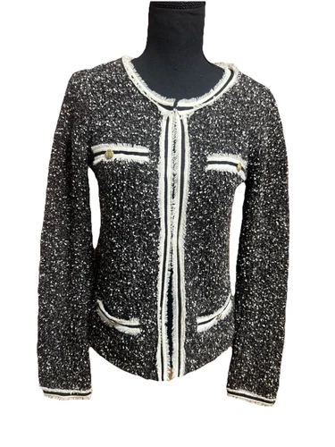 CHANEL giacca tweed alice olivia impreziosita marrone e beige