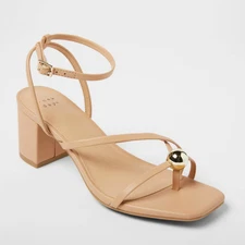 Women's Phoebe Strappy Ball Ornament Heels - A New Day Tan 7: