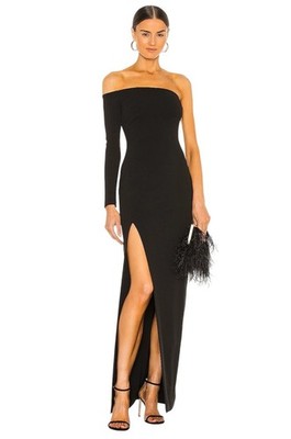 SOLACE London Palmer Dress in Black 2 New Womens One Shoulder Gown Maxi