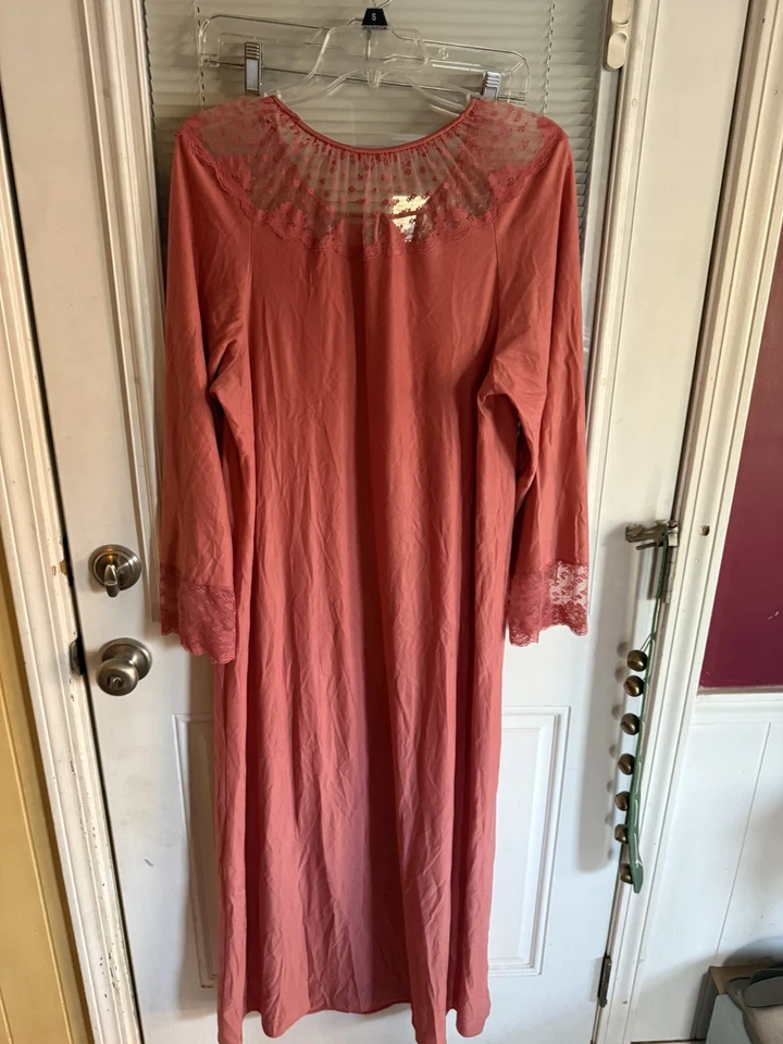 Vestido Lencería Vintage Años 60/70 Vanity Fair Cuello Corbata Encaje Coral Manga Larga Glamour Talla L Foto 2 de 4