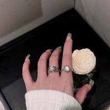 Geometric Moonstone Copper Ring For Women Everyday Wear All Match Fashion