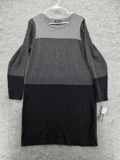 AB Studio Sweater Dress Womens XL Gray Black Colorblock Long Sleeve Pullover New