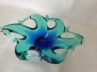 VINTAGE MURANO ART GLASS WAVE CRYSTAL DISH BLUE & GREEN  3 .75" X 5.75"