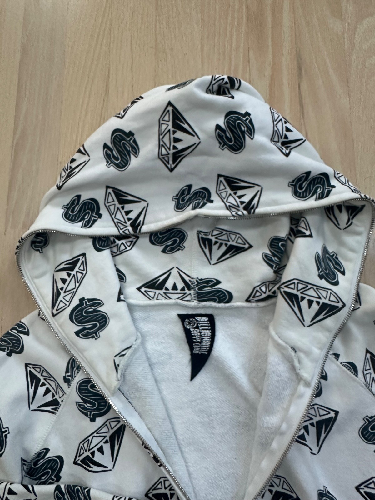 Bbc Icecream DIAMOND DOLLAR WHITE Hoodie zip up #Pharrell Large  BBC ICECREAM