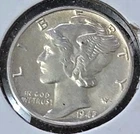 1945 P Philadelphia Mint US Mercury SILVER 10c DIME 0.0723 Tr Oz = 2.25 Grams