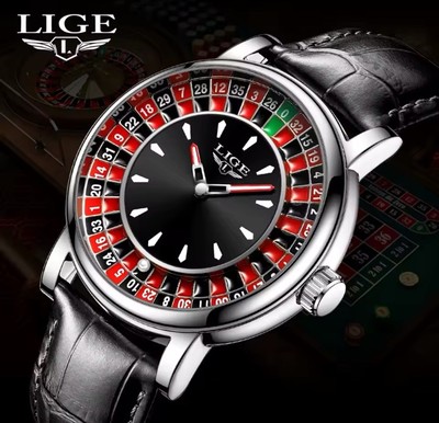 Roulette Rad Uhr Hochwertig LIGE Quarz Luxus Leder Wasserdicht Herren Gi