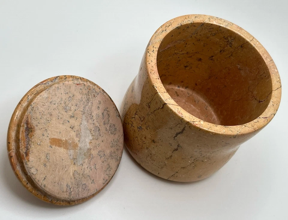 Tan Solid Stone Marble Storage Jar / Canister with Lid – 5” Tall Indonesia Heavy - Image 3 of 4