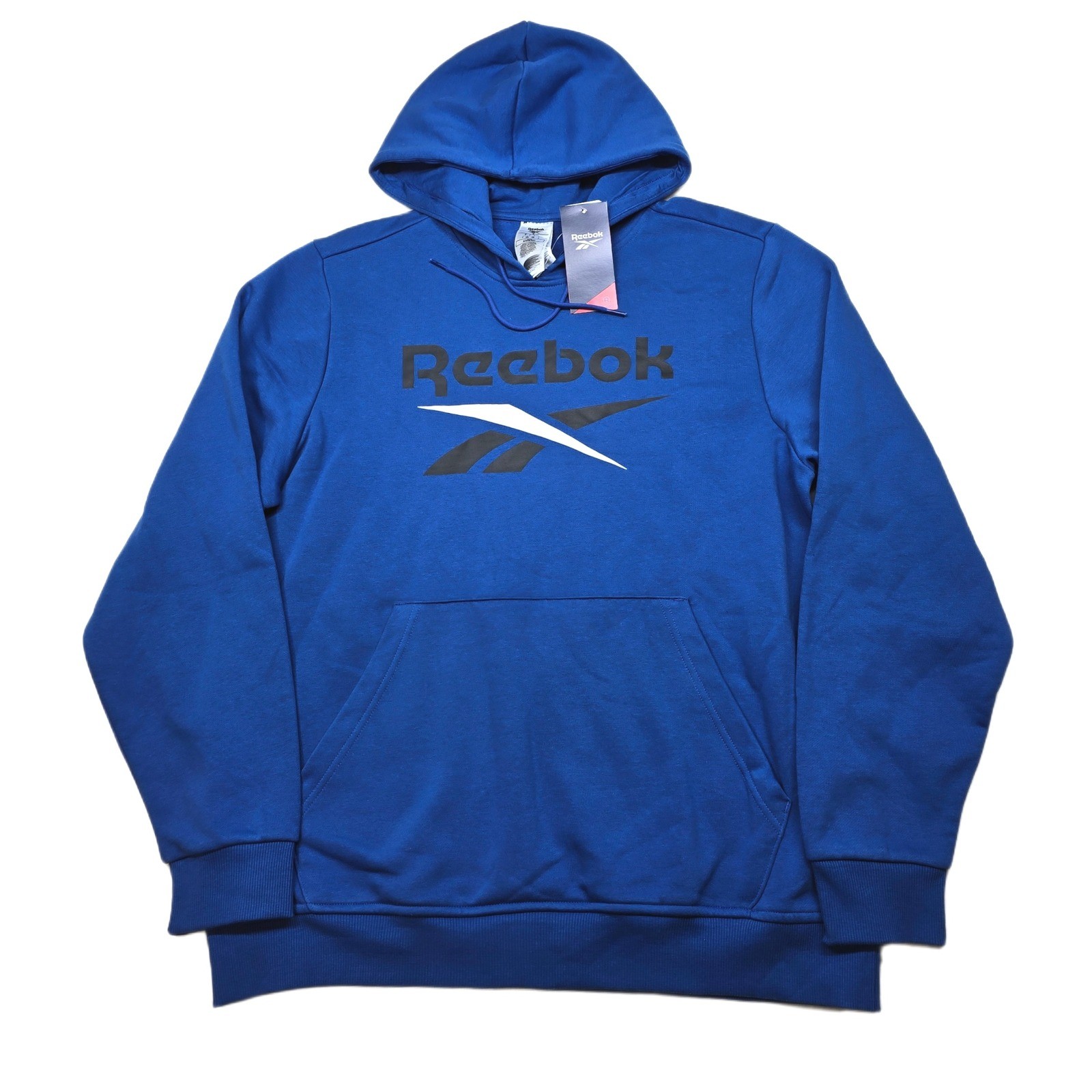 Reebok Fleece Hoodie Mens Large Blue Training Sweatshirt Identity Big Logo NEW
