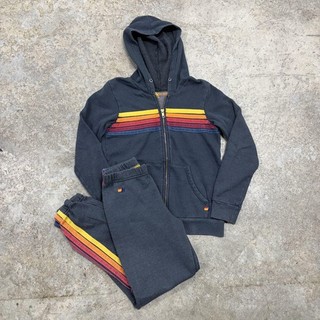 Aviator Nation Sweatsuit Kids 12 Gray Fleece Rainbow Stripe Hoodie Sweatpants