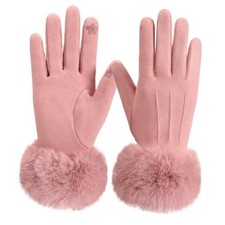 Tavaleu Winter Gloves for Women with Faux Fur Cuff, Thermal Glove with Pink