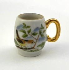 Vintage Miniature Porcelain Tankard Mug Yellow Bird 1" Made in Japan