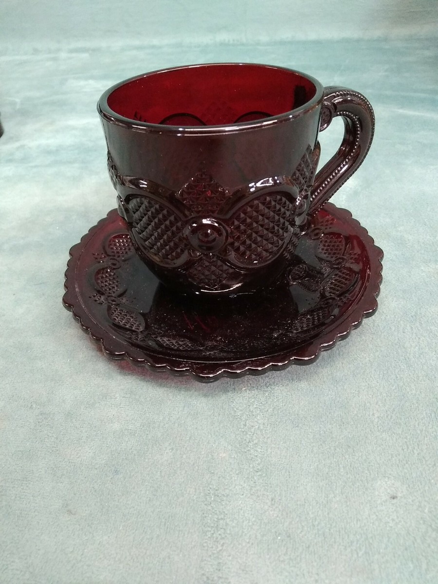 Avon 1876 Cape Cod Ruby Red Cup & Saucer Set #9 1975-1990 on cup