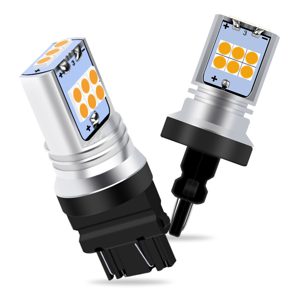 LASFIT 3157 LED Front Turn Signal Bulbs – Canbus, No Hyper Flash, 6000K White/Amber, Pair