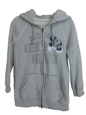 Abercrombie Fitch Hoodie Women's Zip Up Sweatshirt Gray Graphics Size Small